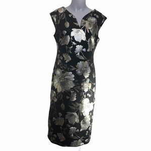 roz & ALI women’s sheath dress black with shiny floral pattern size 8